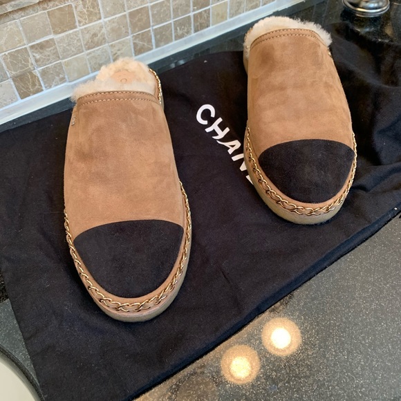 chanel fur mules